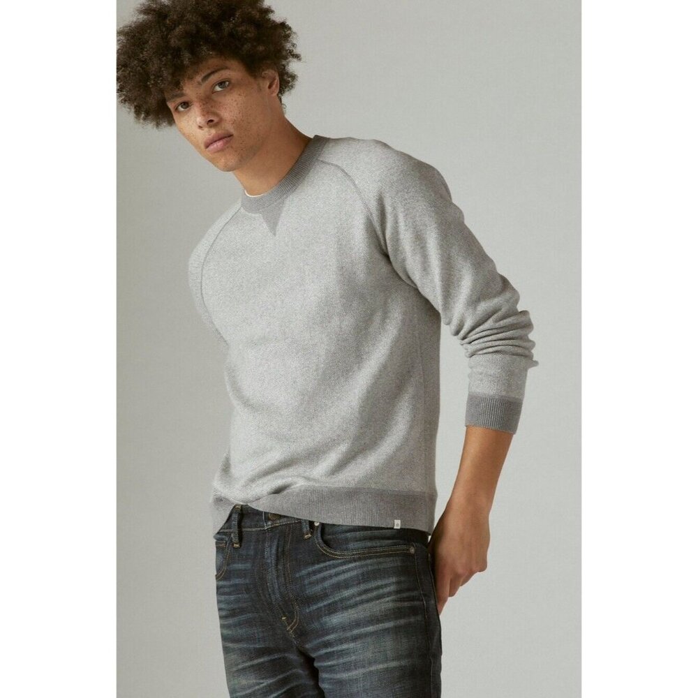 Lucky Brand Men’s Sweater Gray Thermal Knit Crewneck Long Sleeve Size Medium